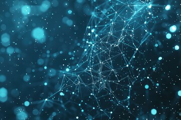 Fototapete - Economy financial stock concept. Abstract digital network with glowing nodes and connected lines on a blue background.