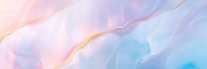 Poster - Pastel Swirl Abstract Background - Soft pastel pink, blue, and gold abstract swirls create a dreamy, elegant background perfect for websites, presentations, or designs