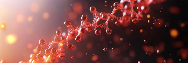 Poster - Red Molecular Structure Abstract - Abstract of a red molecular structure, glowing with orange lights. Perfect for science, technology, or medical concepts