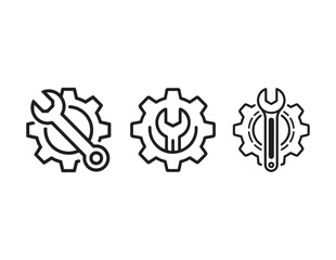 Poster - Three line art icons of wrenches and gears isolated on white background