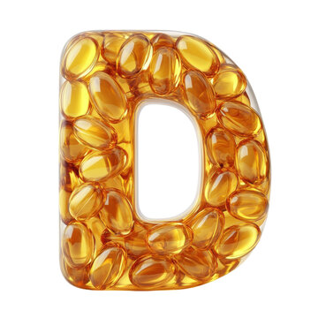 Letter D made of Vitamin D Softgels food supplements Nutrition for Health on transparent background