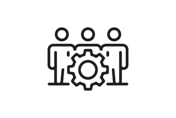 Poster - Three people figures connected by a gear symbol isolated on white background