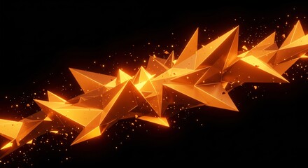 Poster - Golden abstract shapes with sharp edges floating against a dark black gradient background