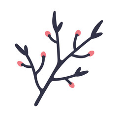 Poster - Abstract vector illustration of a dark blue branch with berries on white
