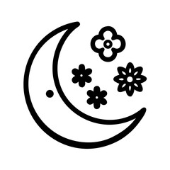 Poster - Crescent moon and flowers, a simple and elegant black and white design
