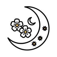 Poster - Crescent moon with flowers vector art, perfect for a night themed design
