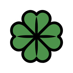 Poster - Detailed Four Leaf Clover Icon with Thick Black Outline and Green Fill