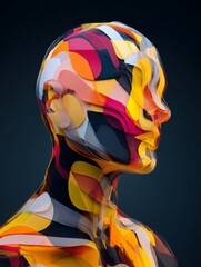 Poster - Abstract 3D Shapes Layered into Human Form with Vibrant Colors and Smooth Curves