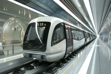 Poster - Modern subway train arriving at futuristic underground station