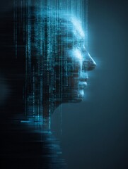Aufkleber - Abstract Representation of Entrepreneurial Mind Filled with Digital Data Stream in Profile View