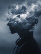 © Ilmi - Silhouette of a Person with Dark Clouds and Lightning in Their Head, Symbolizing Inner Turmoil and Creativity