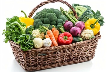 Poster - Vibrant, colorful vegetables overflowing from a wicker basket, promoting healthy eating and farm fresh produce