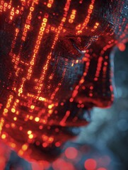 Aufkleber - Glowing Binary Network Background Portrait of a Tech-Inspired Human Figure Formed by Digital Code Patterns