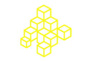 Poster - Interconnected yellow geometric cubes creating minimalist isometric architectural pattern with contemporary graphic design potential