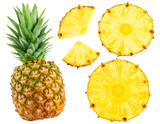 Top View of Whole Pineapple with Side-Cut and Separate Slice – Isolated PNG Cutout