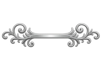 Poster - Silver metallic divider featuring intricate swirling patterns, elegant architectural element for graphic design with transparent backdrop