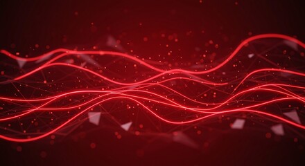 Fototapete - Abstract red background with wavy lines and small particles floating in the air on a dark background