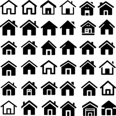 Poster - House icon set in outline, flat, and silhouette styles. Perfect for web, mobile apps, real estate, or infographics.