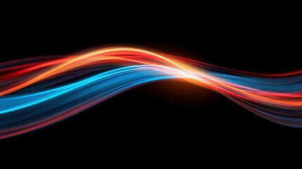 Poster - Vibrant flowing waves of blue and orange light against a black background creating a dynamic effect