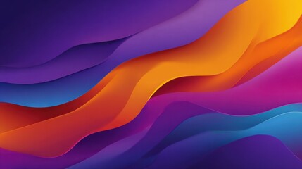 Poster - Vibrant abstract waves in purple, orange, and blue creating a dynamic flowing background