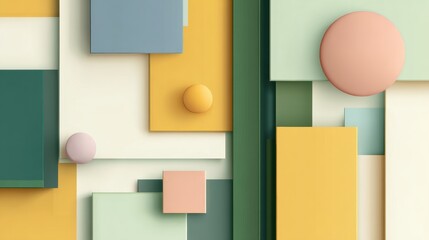 Poster - Abstract geometric composition featuring colorful shapes and blocks in a modern design