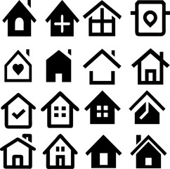 Poster - Outline, flat, and silhouette house icons. Real estate vector set perfect for infographics or UI design.