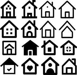 Poster - House icons collection in minimalist style. Flat, line, and solid vector icons for app or website UI.