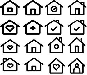 Poster - Set of vector house icons in flat, outline, and filled styles. Perfect for real estate logos, property websites, mobile apps, and home-related design projects. Includes modern, minimalist home symbols