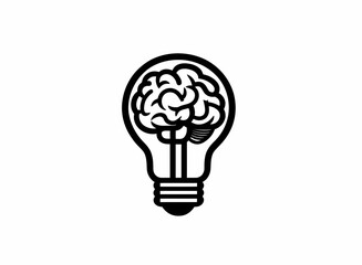Poster - Lightbulb with Brain Inside Icon Creative Intelligence Concept Idea Innovation Symbol Black Outline Vector Illustration