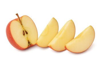 Poster - Red apple sliced, revealing crisp seeds and glistening flesh against transparent surface