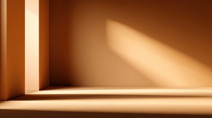 Poster - Softly illuminated empty interior space with warm tones and shadows creating depth