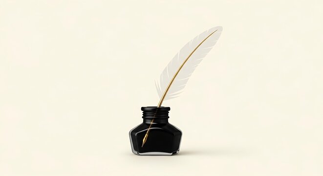 Elegant Quill Pen and Inkwell Still Life for Writing and Creative Projects