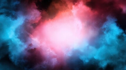 Poster - Vibrant cosmic nebula with swirling clouds of pink and blue hues in a starry background