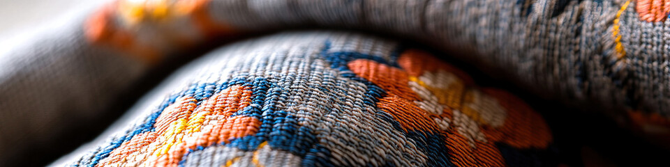 Poster - Close-up of Folded Textile with Floral Pattern