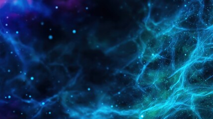 Poster - Abstract cosmic background with vibrant blue and purple hues, showcasing glowing particles and energy