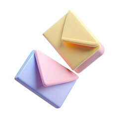 Poster - Two soft pastel colored envelopes one yellow and one blue and pink overlapping and floating against a clean white background