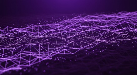 Fototapete - Purple abstract network with connecting lines and dots creating a digital landscape view