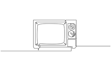 Poster - Retro TV player single outline illustration. Continuous line art drawing of old tv, Continuous one line drawing of vintage analog television. Simple Retro TV hand drawn editable outline vector.