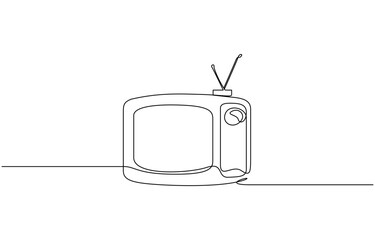 Poster - Retro TV player single outline illustration. Continuous line art drawing of old tv, Continuous one line drawing of vintage analog television. Simple Retro TV hand drawn editable outline vector.
