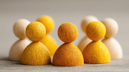 Poster - A collection of wooden figures aligned in a network to illustrate aligned decision nodes and team coordination concept