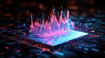 Poster - High Tech Data Visualization With Bright Colorful Digital Graphs And 3D Data Charts On Futuristic Digital Interface Screen
