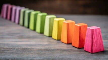 Poster - Row of colorful wooden blocks representing business cohesion index in a minimalist style concept with vibrant design