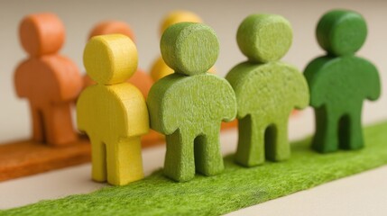 Poster - A group of wooden figures aligning together to illustrate clarity in direction and collective purpose in a concept
