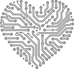 Fototapete - Circuit Board Heart Design, Futuristic Heart Circuit Vector, Tech Heart Circuit, Futuristic Love Chip, Digital Heart Design, Circuit Love Art, AI Heart Vector, heart circuit 