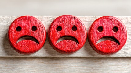 Poster - Three red buttons with expressive faces symbolizing emotional intelligence in a playful and engaging manner