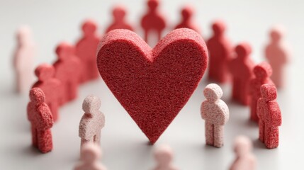 Poster - Heart surrounded by small people representing community and support in an ethical team core concept
