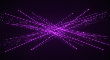 Fototapete - Abstract purple lines and dots converging in the center against a dark background design element
