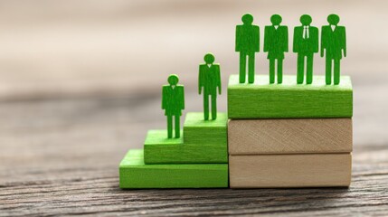 Poster - Group of people standing on a wooden block symbolizing growth-oriented culture through layered shapes concept
