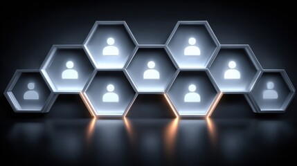 Poster - Group of people forming a hexagon symbolizing collaboration, teamwork, and innovative mindset in a dynamic environment