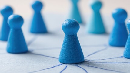 Poster - Group of blue chess pieces representing strategic leadership and collective decision making in a competitive environment